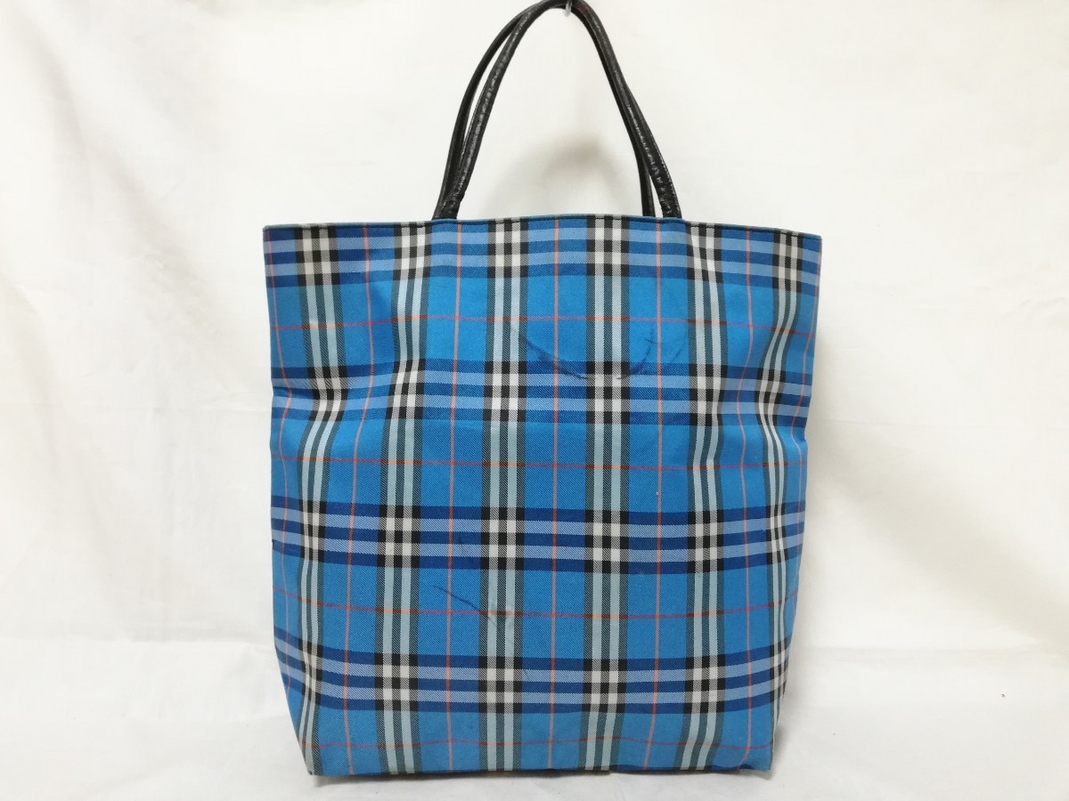 BURBERRY バーバリー トートバッグ チェック柄 ブルー ナイロン 