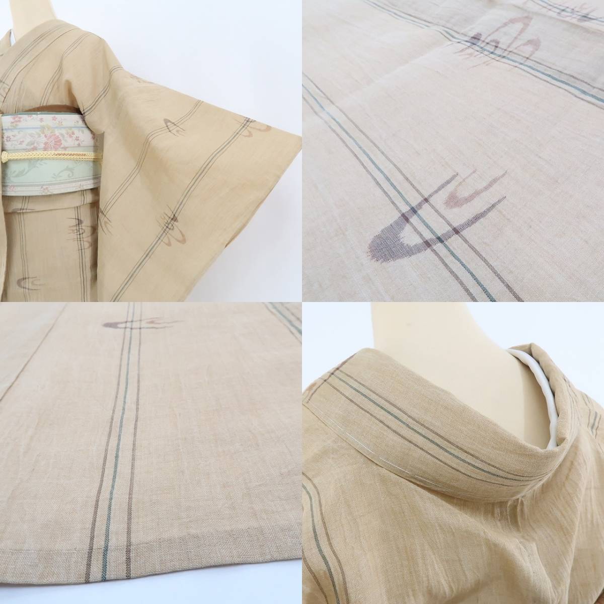 ゆめsaku2 新品 越後屋謹製 麻 夏着物 仕付け糸付“シンプルに風や水を 