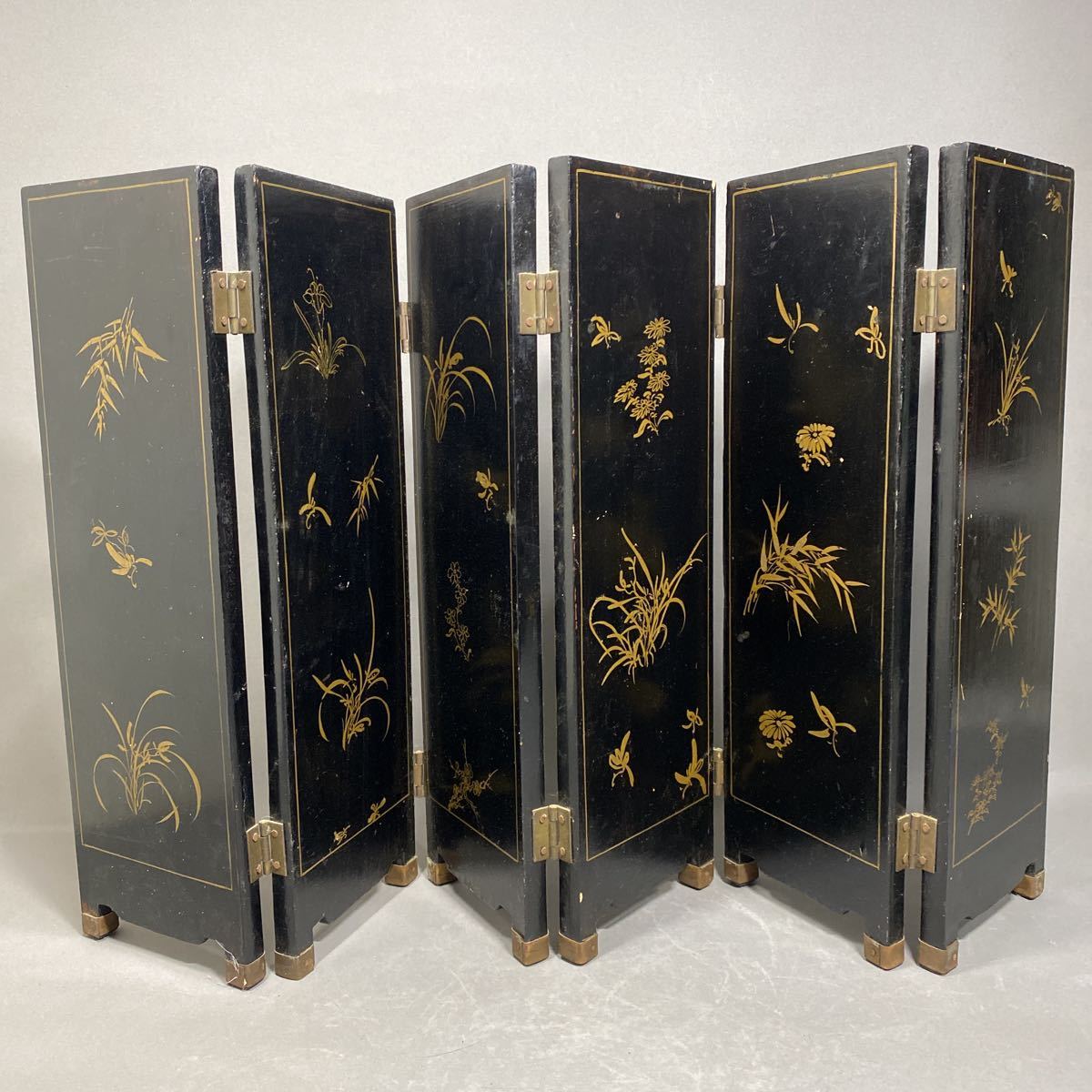 中国古美術 中国美術工芸品 ミニ6連衝立 中国屏風 サイズ 縦36㎝×横70