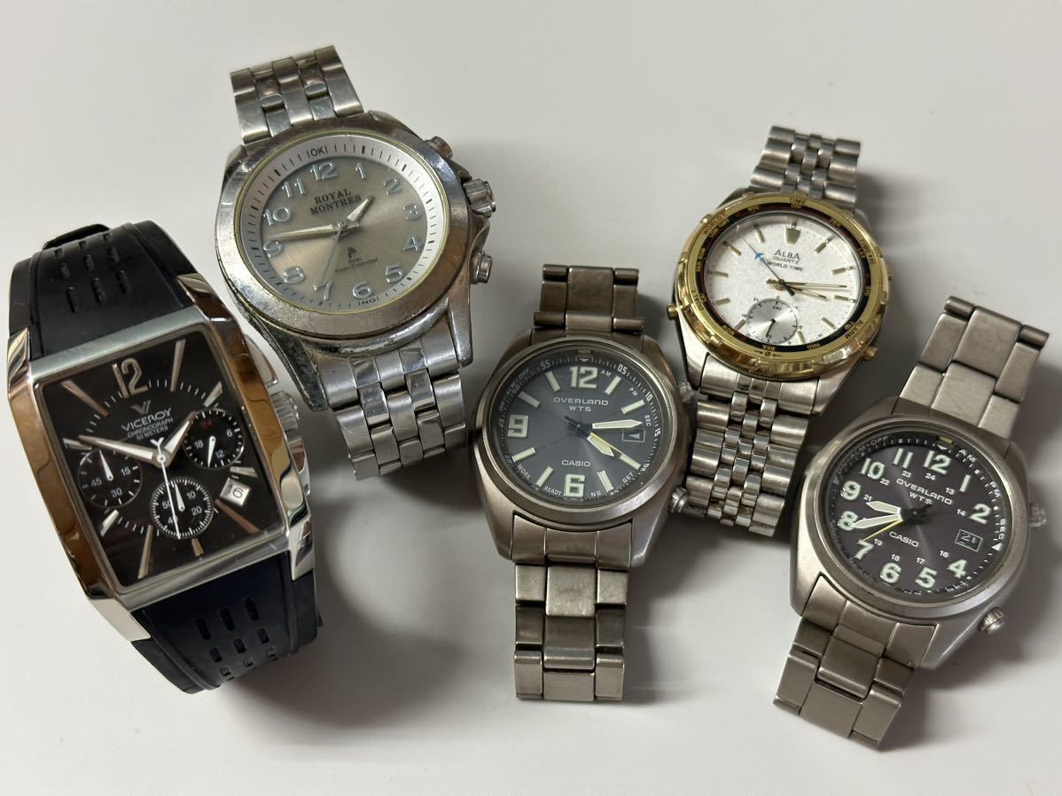 1円〜メンズ腕時計 ソーラー電波時計 クォーツ CASIO / OVERLAND / SEIKO ALBA 他 まとめ売り 5点 ジャンク品セット