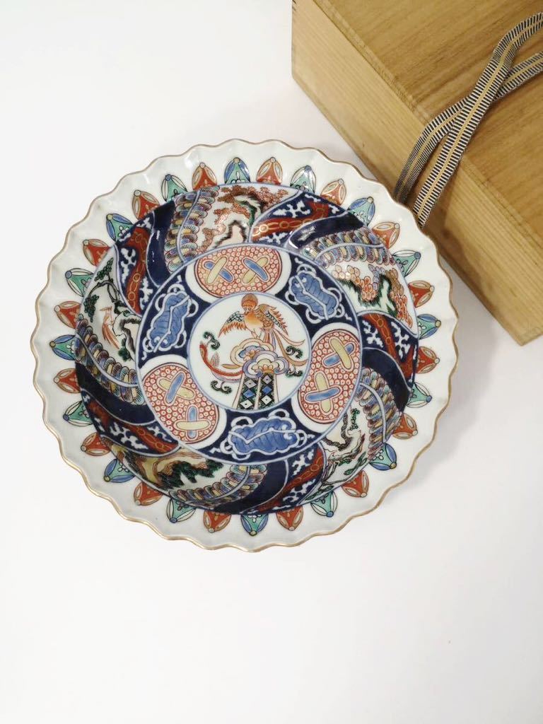 O 時代蔵出 花鳥紋 錦絵大鉢 径31.5cm 23062805 伊万里 赤絵 飾皿