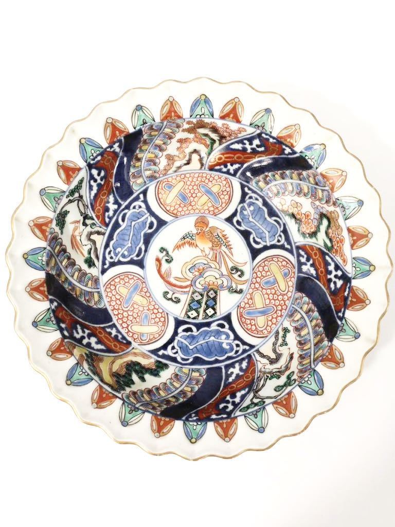 O 時代蔵出 花鳥紋 錦絵大鉢 径31.5cm 23062805 伊万里 赤絵 飾皿