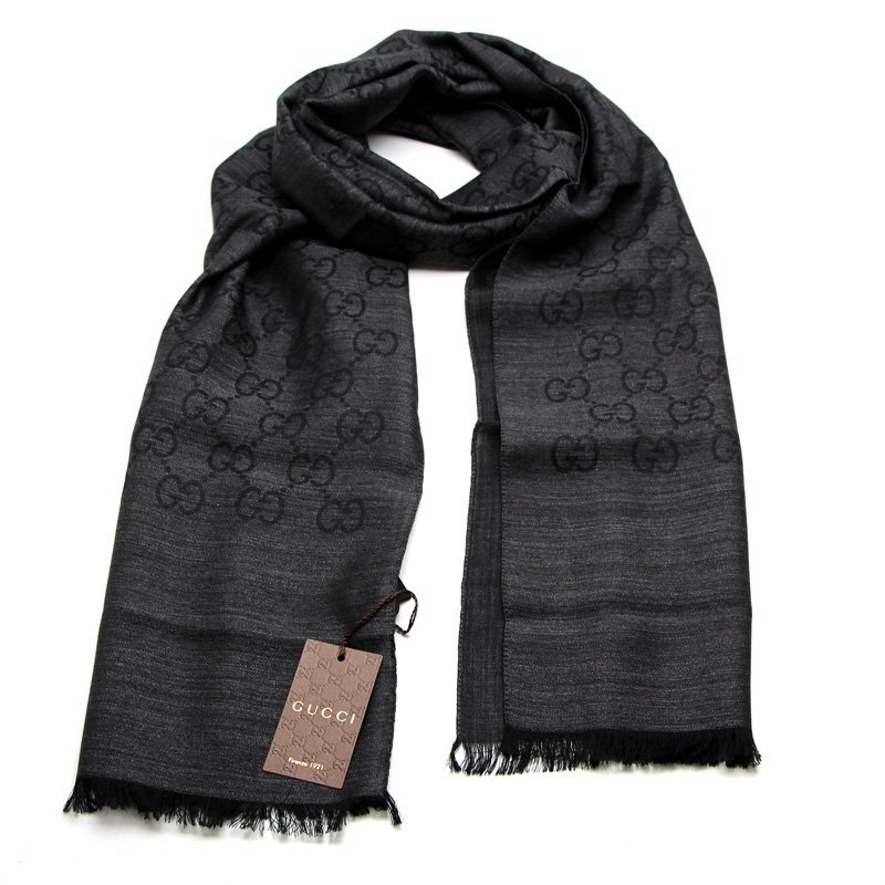 未使用品】グッチ/GUCCI ストール ウール70％ シルク30％ グレー 