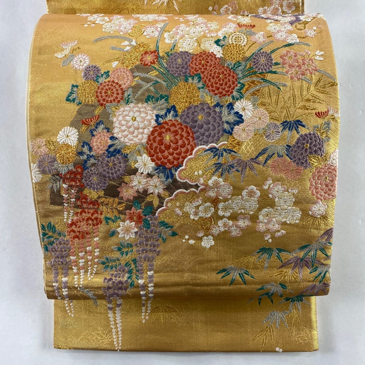 平和屋2□極上 中国三大刺繍 蘇州刺繍 袋帯 蜀江楽器花文 本金箔 引箔
