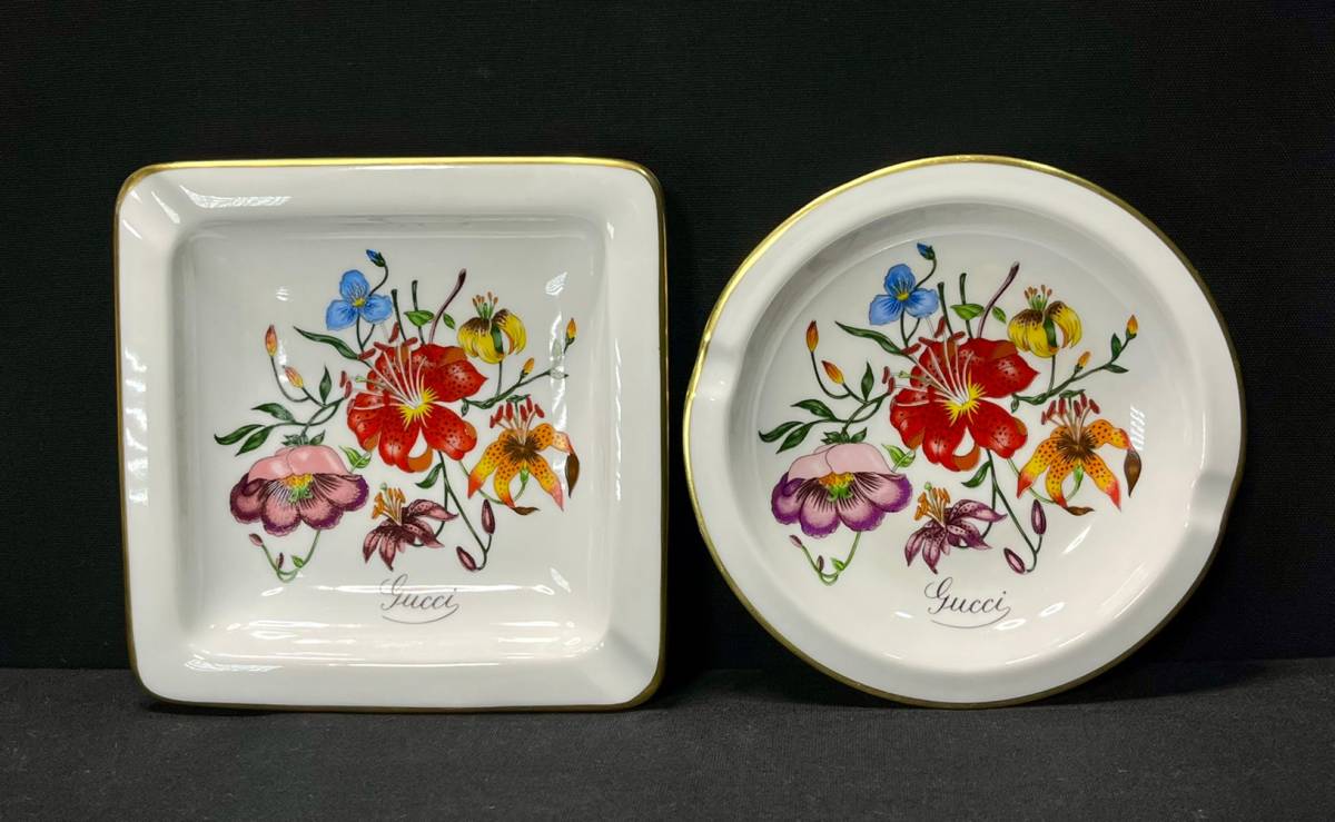 ◯22-60 グッチ リチャードジノリ コラボ アッシュトレイ 灰皿 花柄