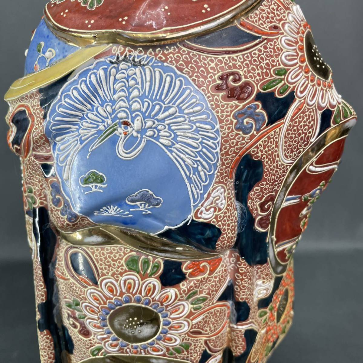 九谷焼 本金彩細密盛上技法 金襴手 寿老人像 高42cm 陶人形 置物
