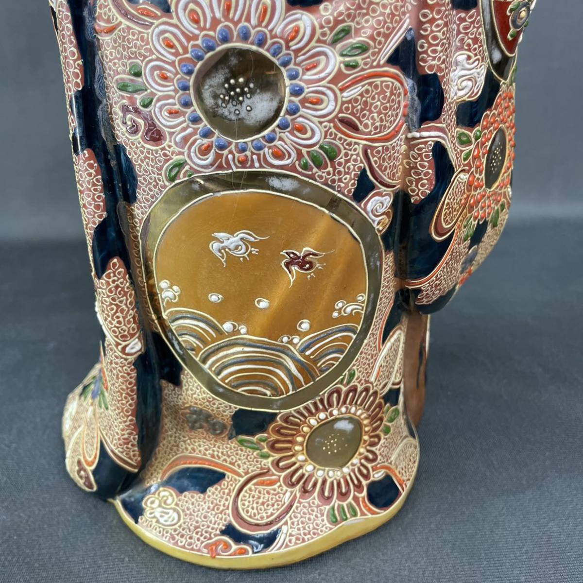 九谷焼 本金彩細密盛上技法 金襴手 寿老人像 高42cm 陶人形 置物