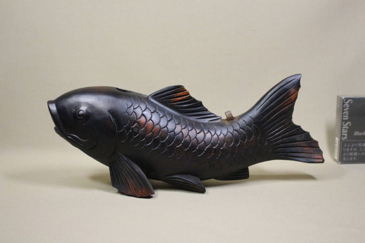 凛】 ☆時代 木彫 鯉の横木 自在鉤 31,5cm☆(木工、竹工芸)｜売買され