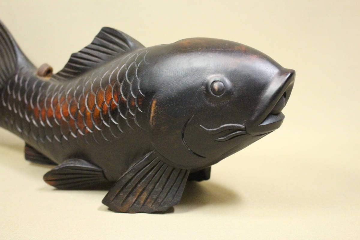 凛】 ☆時代 木彫 鯉の横木 自在鉤 31,5cm☆(木工、竹工芸)｜売買され