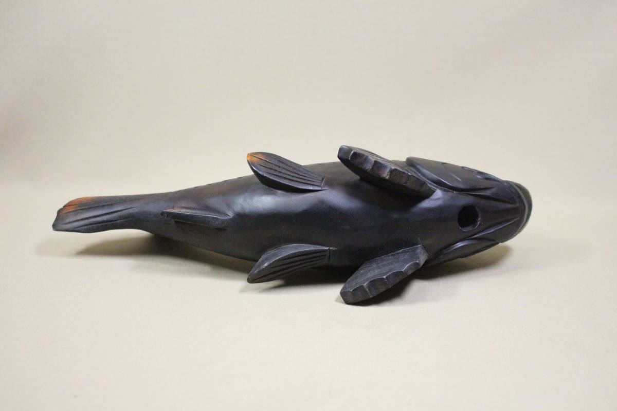 凛】 ☆時代 木彫 鯉の横木 自在鉤 31,5cm☆(木工、竹工芸)｜売買され