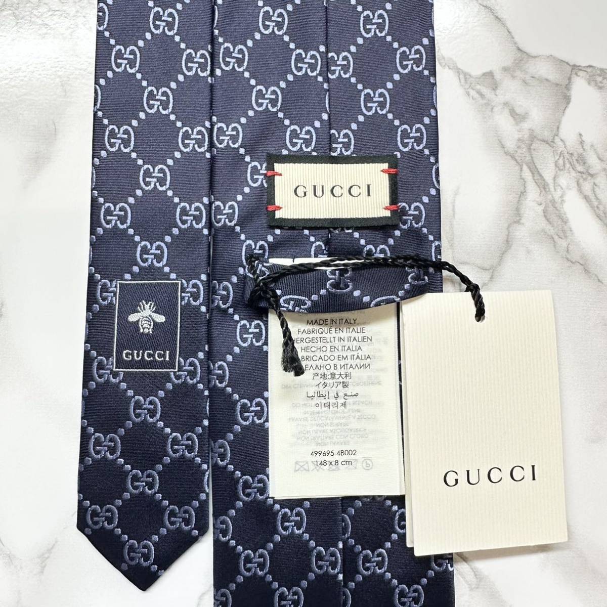 新品未使用タグ付 現行タグ 人気 GUCCI ネクタイ シルク100% GG柄 蜂