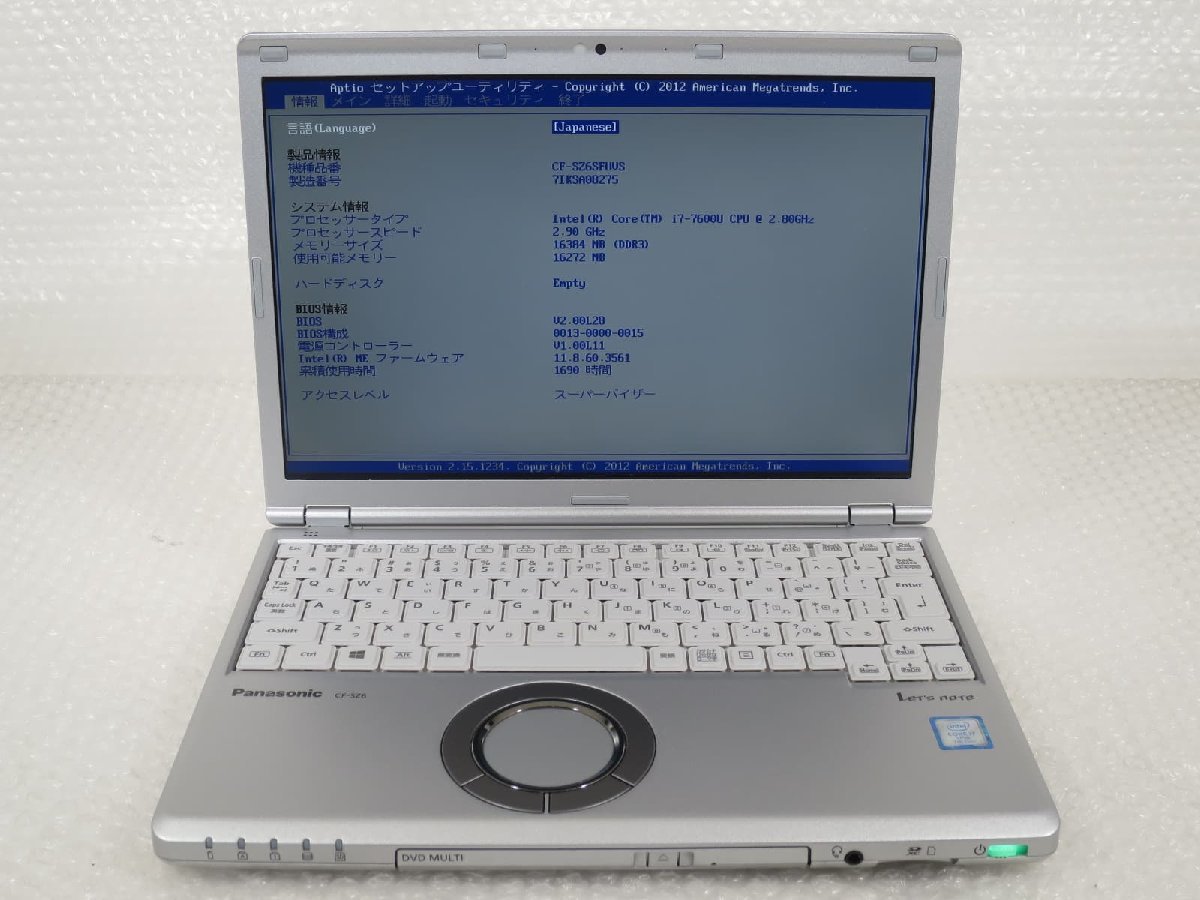 ○○【ジャンク】Panasonic Let's note CF-SZ6SFUVS / i7-7600U / 16GB