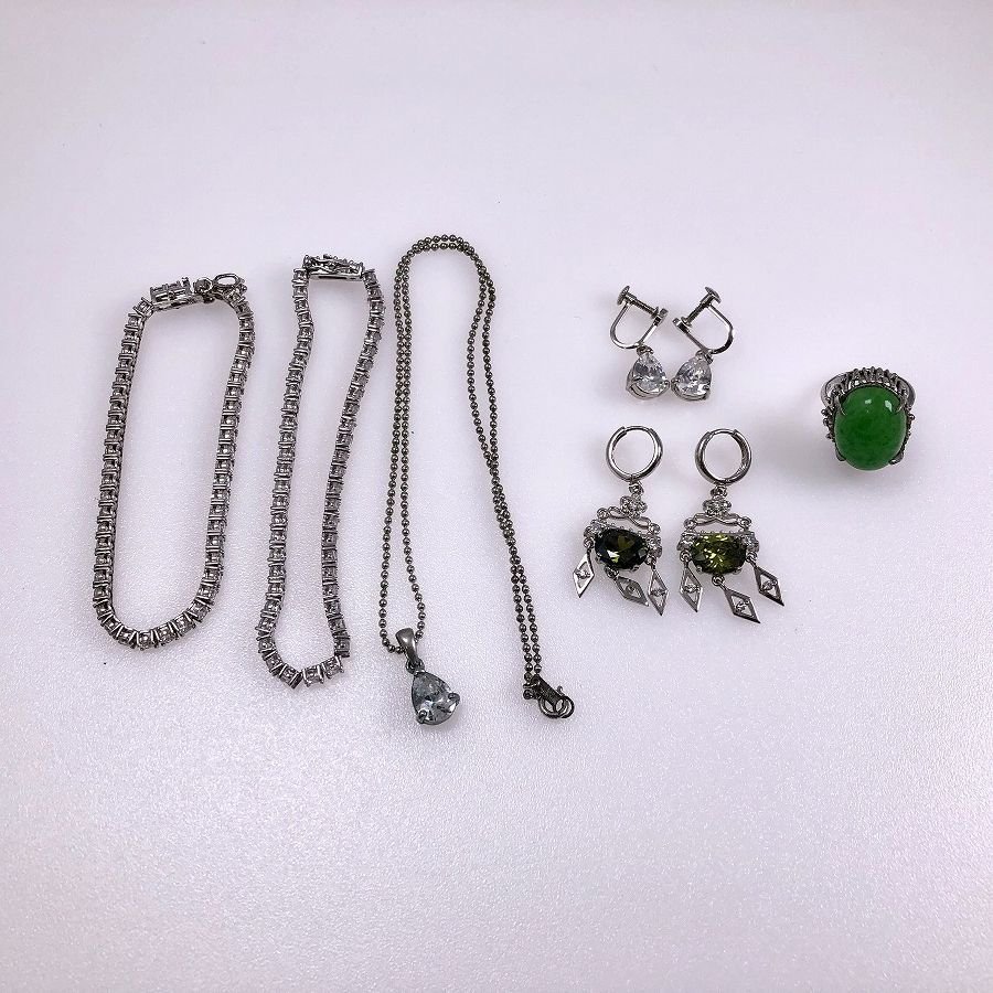 シルバー刻印 925刻印 テニスブレス ネックレス イヤリング ピアス リング 計6点まとめて[327088