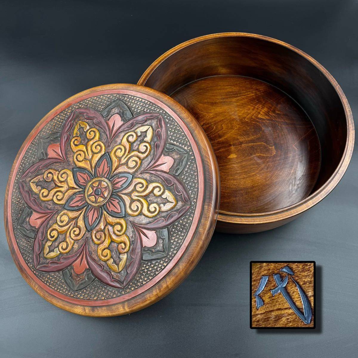KF0533】代 茶櫃 烏城彫 彩色木彫 煎茶道具 茶道具 KF0533代茶櫃烏城彫