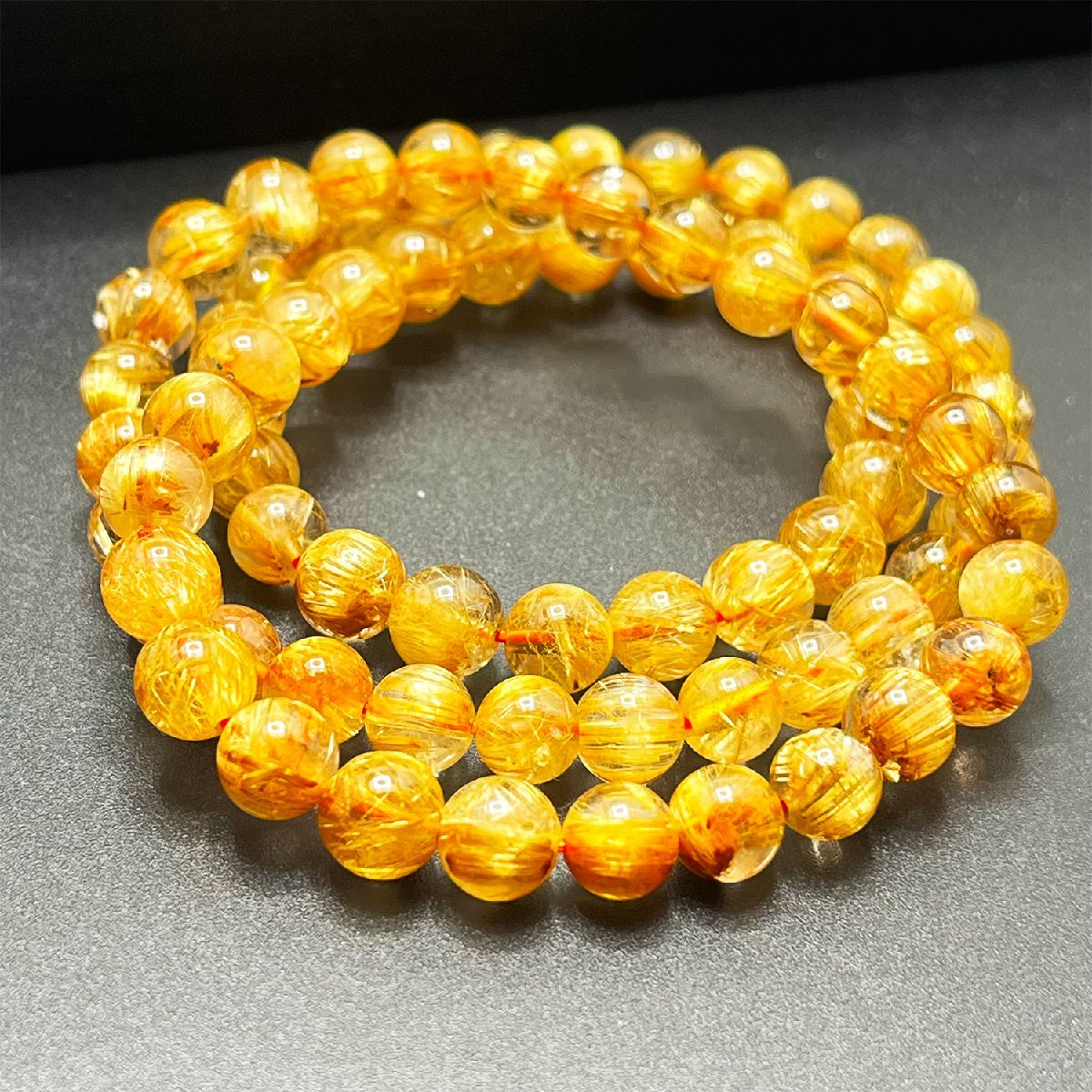 1001A115 高級 EU製 定価17万円★タイチンルチル★黄金針水晶 ゴールド 金運 開運 3本巻きブレスレット パワーストーン 6.6-7.3mm