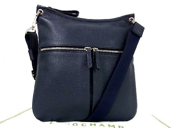 1円 ■極美品■ LONGCHAMP ロンシャン レザー クロスボディ ショルダーバッグ 斜め掛けかばん メンズ レディース ネイビー系 AM7854