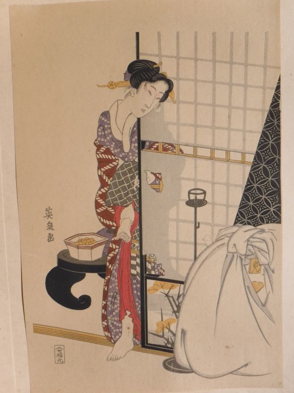 ⑩渓斎英泉 障子 襖 美人画 大判錦絵 手摺木版画 浮世絵風俗濃艶画集