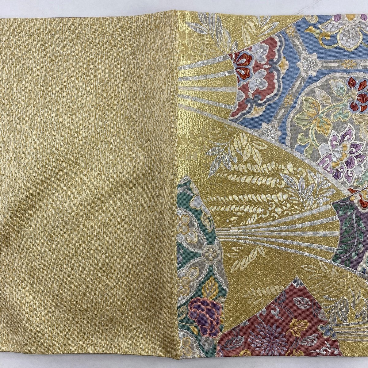 袋帯 美品 秀品 扇 華文 箔 金銀糸 金色 六通 正絹 【中古 