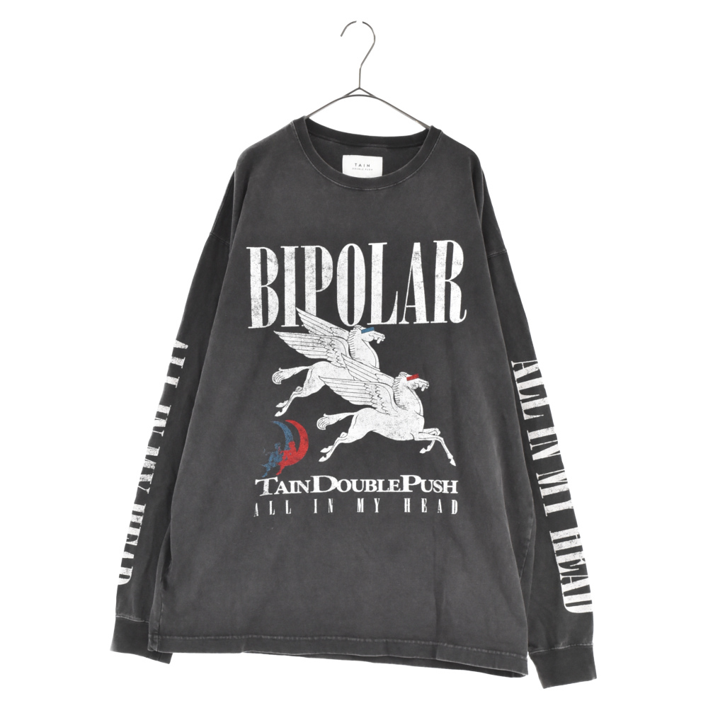 TAIN DOUBLE PUSH タインダブルプッシュ フロントプリント クルーネックロングスリーブカットソー 長袖Tシャツ ブラック