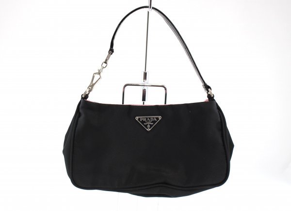 ◆ 1000円スタート PRADA / プラダ テスート アクセサリーポーチ ハンドバッグ ナイロン ブラック 三角ロゴプレート 139479