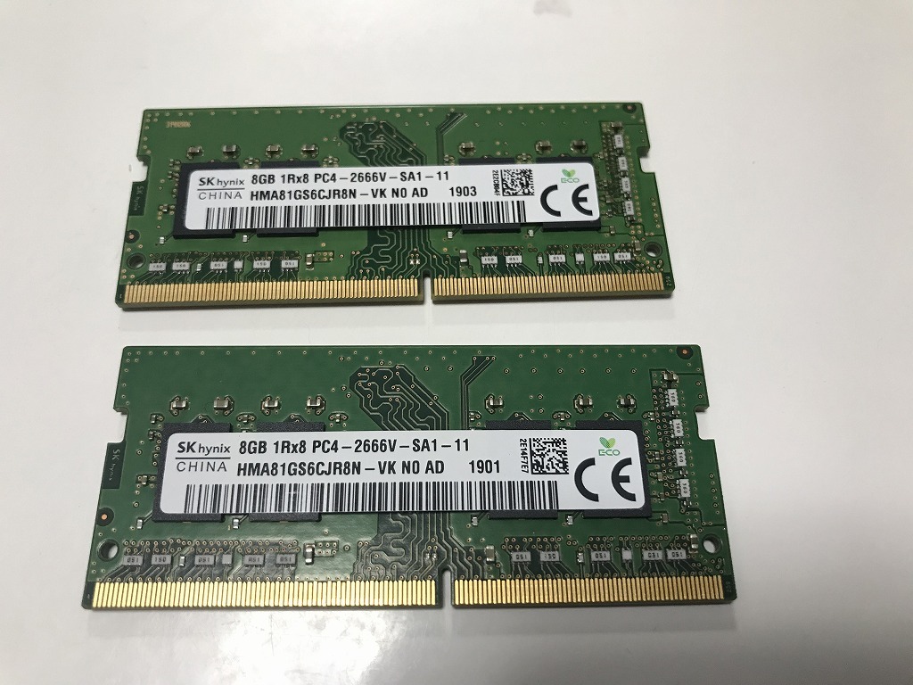 ノートPC用 ＊ノート メモリー SKhynix pc4-2666V pc4-3200AA 8G 2枚
