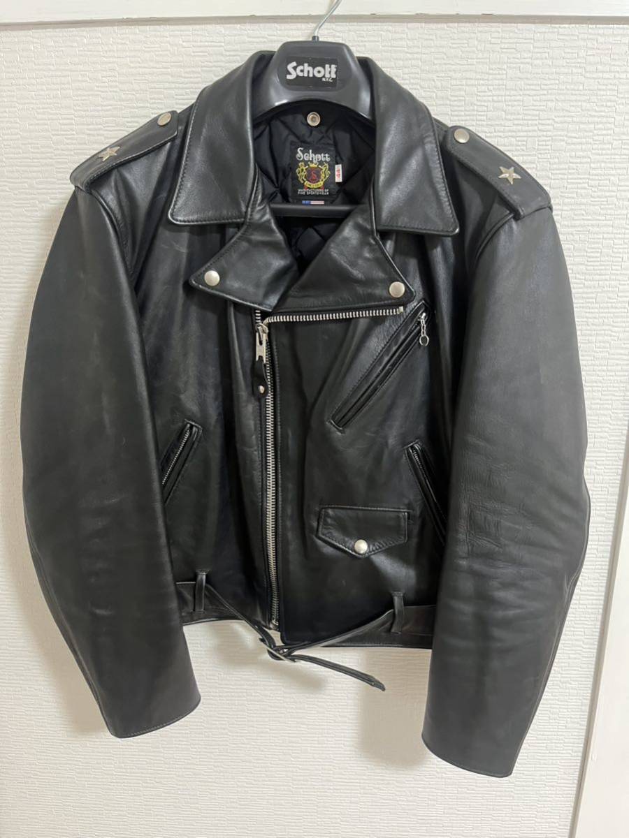 schott ショット USA製 シングルライダース 裏地キルティング ブラック SCHOTT シングルライダース レザー トラッカージャケット 裏地