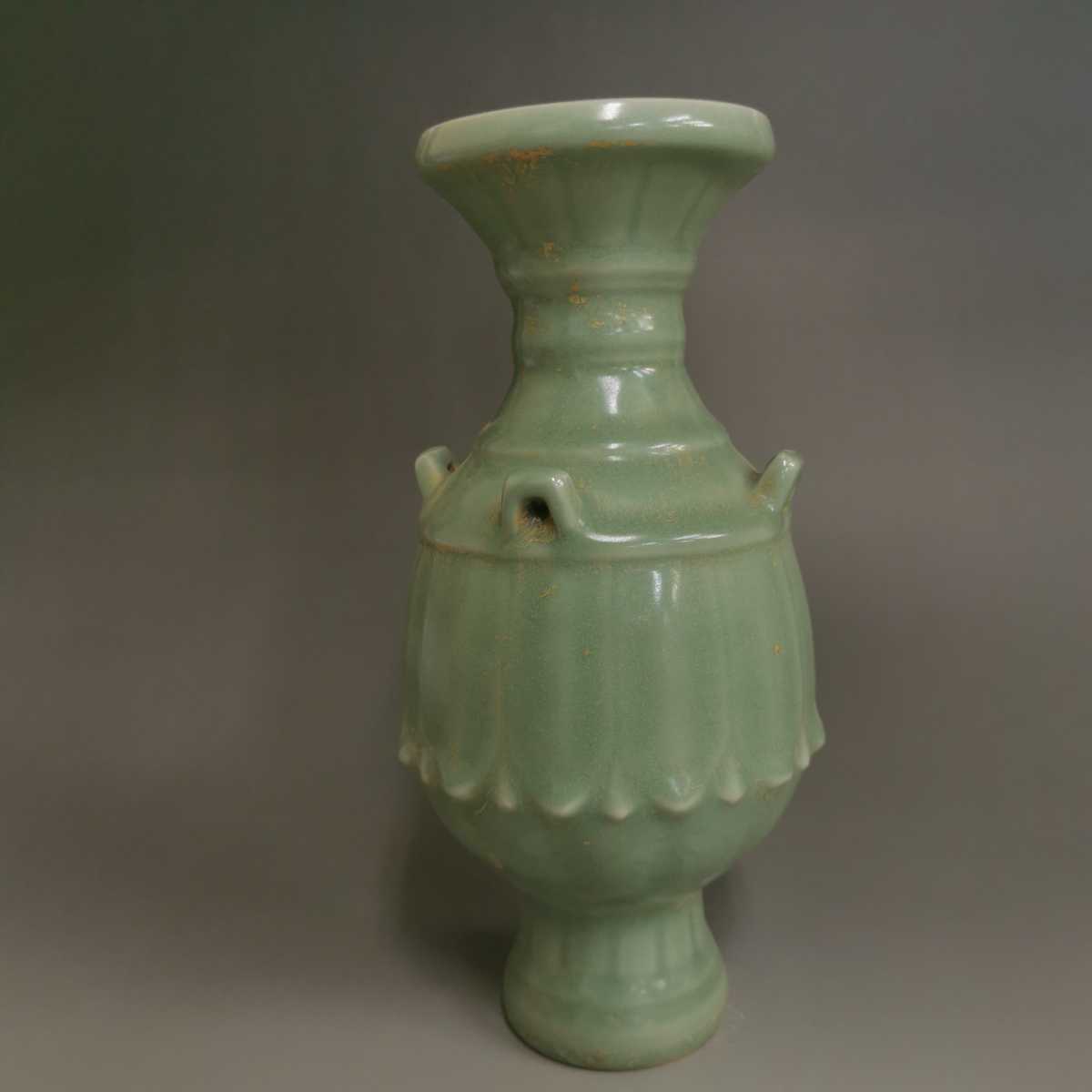 龍泉窯 青磁 瓶 花紋 中国美術 青瓷 龍泉窯 花瓶 花入 花器 美術品