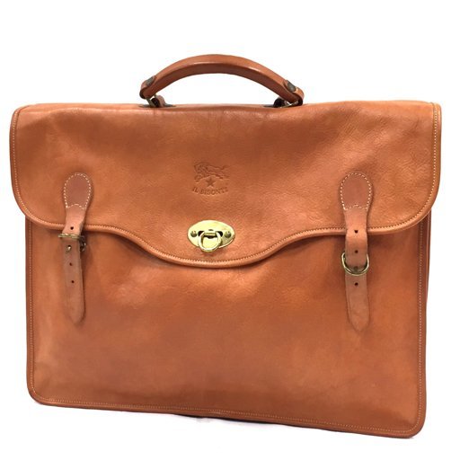 1円 イルビゾンテ レザー ワンハンドルバッグ 鞄 ゴールド金具 メンズ ブラウン系 保存袋付き IL BISONTE