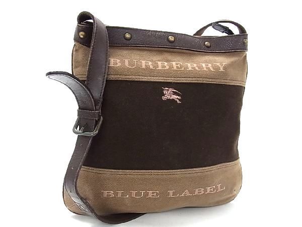 1円 BURBERRY バーバリーブルーレーベル キャンバス×レザー クロスボディ ショルダーバッグ メンズ レディース ブラウン系 AP2355