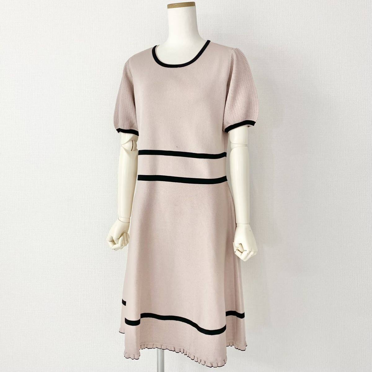 Ph3 TO BE CHIC トゥービーチック フレアニットワンピース サイズ44 ピンク レディース 半袖 春夏 伸縮性◯ パフスリーブ ドレス dress