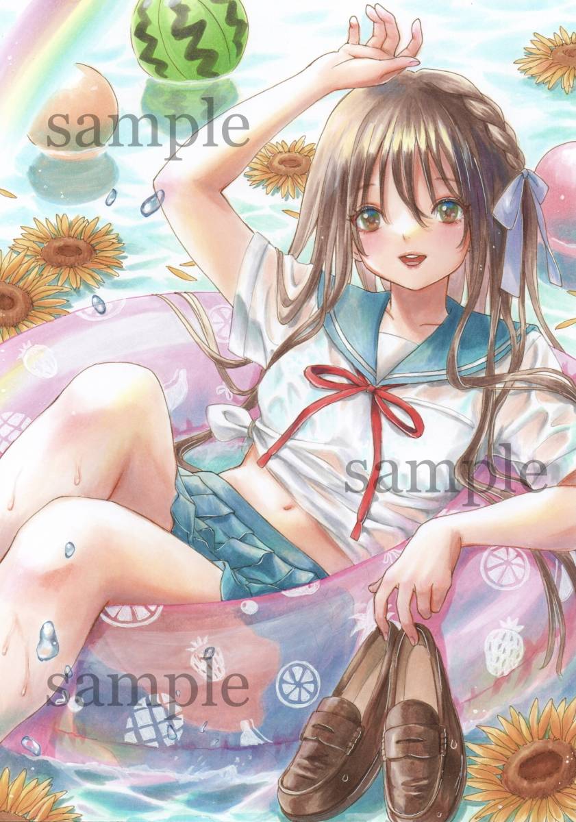 手描きイラスト＊オリジナル【水涼み】 手描きイラスト 水遊び オリジナル
