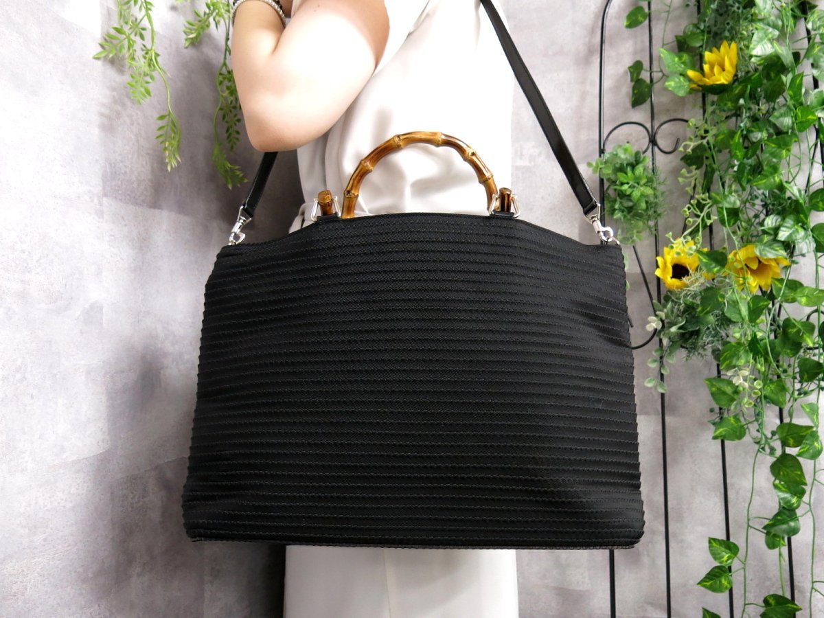 ○超美品○GUCCI グッチ○バンブー○キャンバス カーフ レザー 本革 