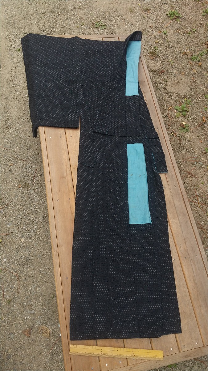 木綿藍染蚊絣 着物 中地厚 中あて付き 着物リメイク素材 古布 和綿