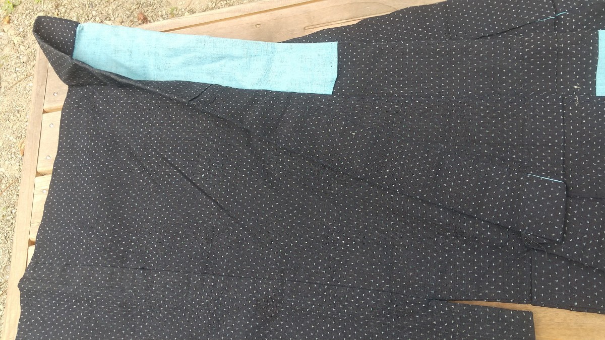 木綿藍染蚊絣 着物 中地厚 中あて付き 着物リメイク素材 古布 和綿