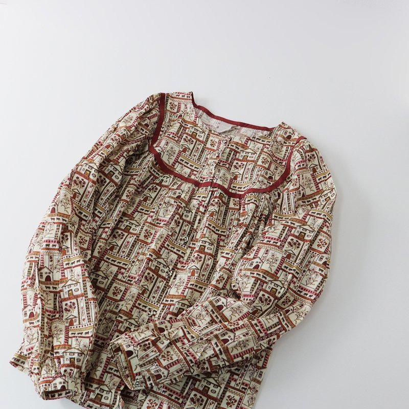 ツハルバイサマンサモスモス TSUHARU by Samansa Mos2 SM2 美品 リバティプリントブラウス F/ブラウン系【2400013472920】