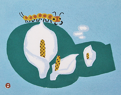 □畦地梅太郎 【みずばしょう-77】 木版画 直筆サイン エディション有り