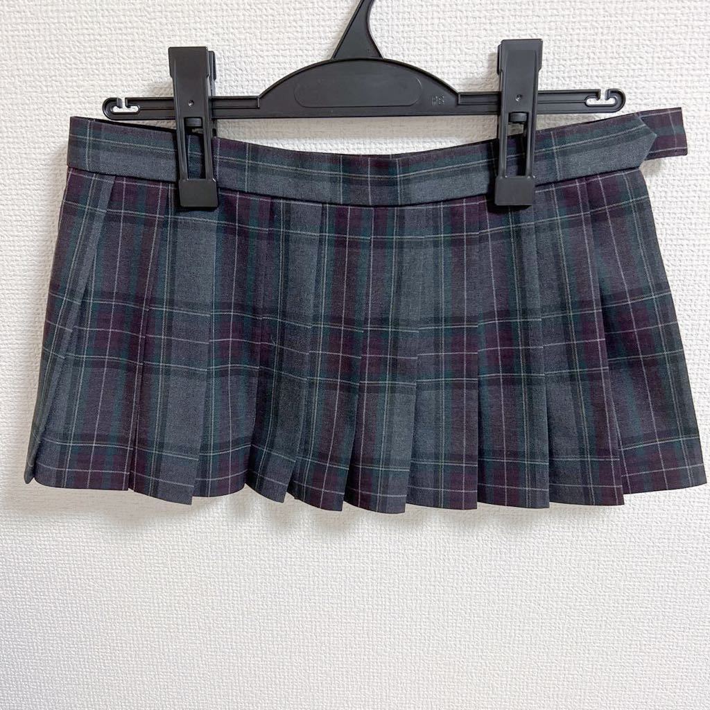 制服 グレー・紫・緑 チェック柄 マイクロミニスカート W68 丈24 夏用
