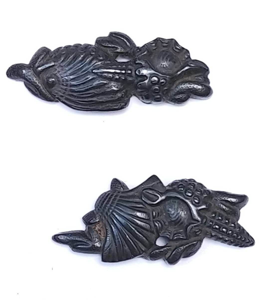 美術品・アンティーク・コレクション 柄前 唐獅子牡丹図 龍 目貫 縁頭