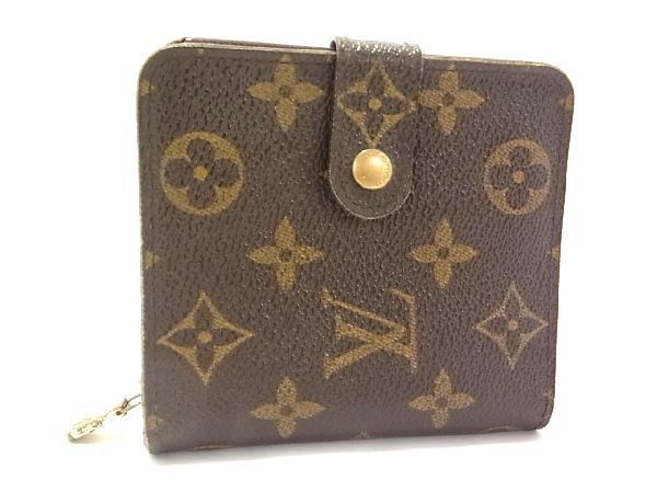 1円 LOUIS VUITTON ルイヴィトン M61667 モノグラム コンパクトジップ 二つ折り 財布 ウォレット メンズ レディース ブラウン系 AR0337