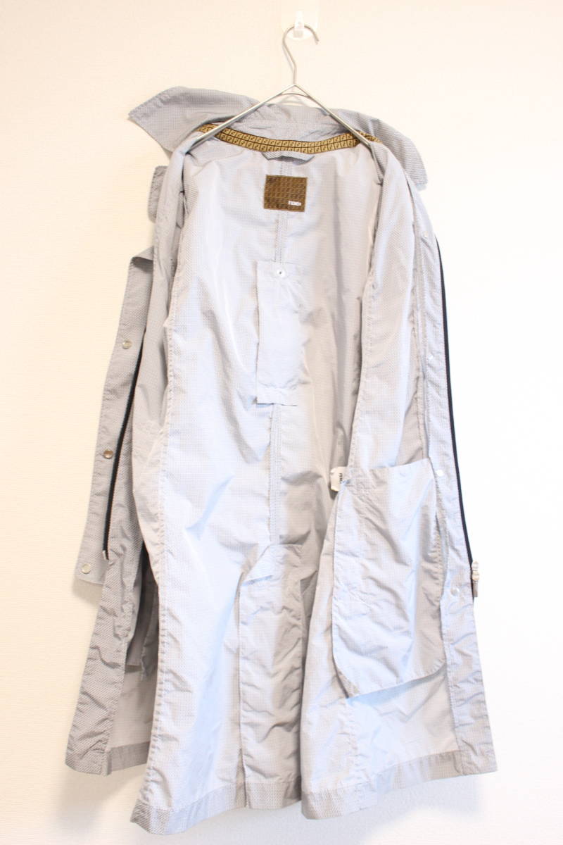 D814 本物 FENDI フェンディ ズッカ柄 ナイロン コート スプリングコート レインコート トレンチコート 黒 ブラック SIZE42 レディース