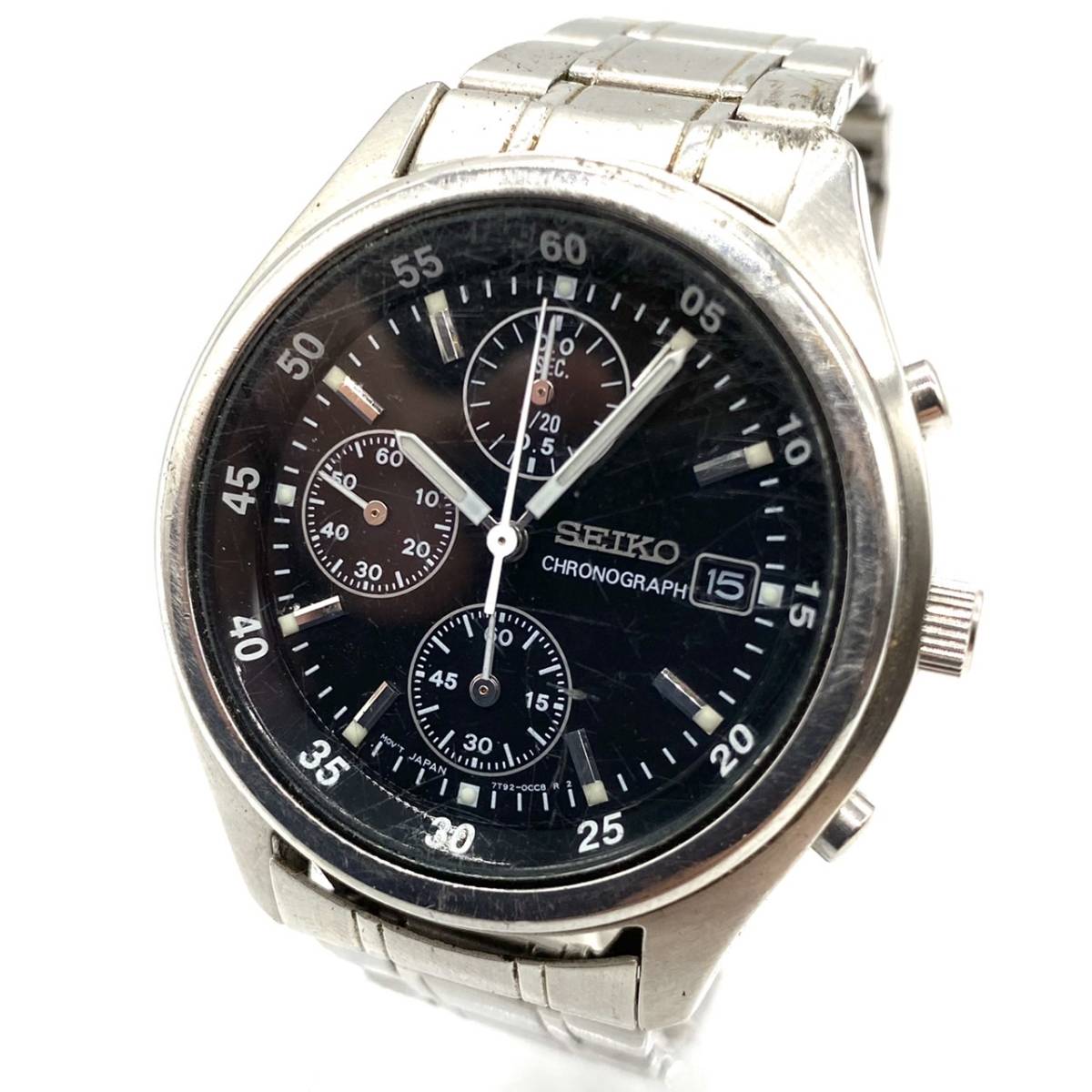 □SEIKO セイコー 7T92-0CC0 クロノグラフ デイト QZ クォーツ 腕時計 