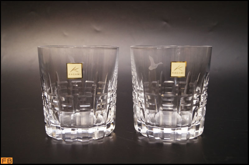1252-カガミクリスタル◆ロックグラス ペア 2客 クリスタルガラス KAGAMI CRYSTAL