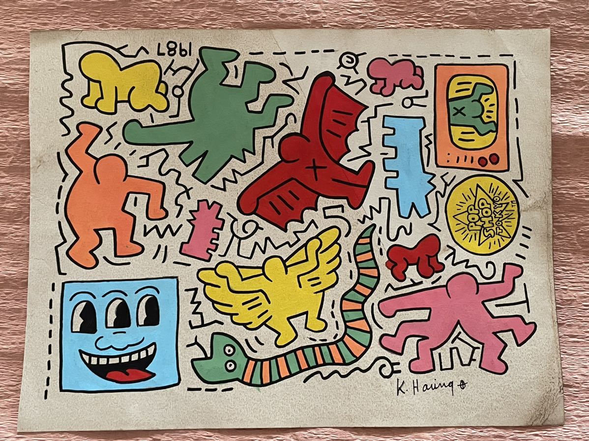 模写】肉筆原画 サインあり 額付き キース・ヘリング KEITH HARING