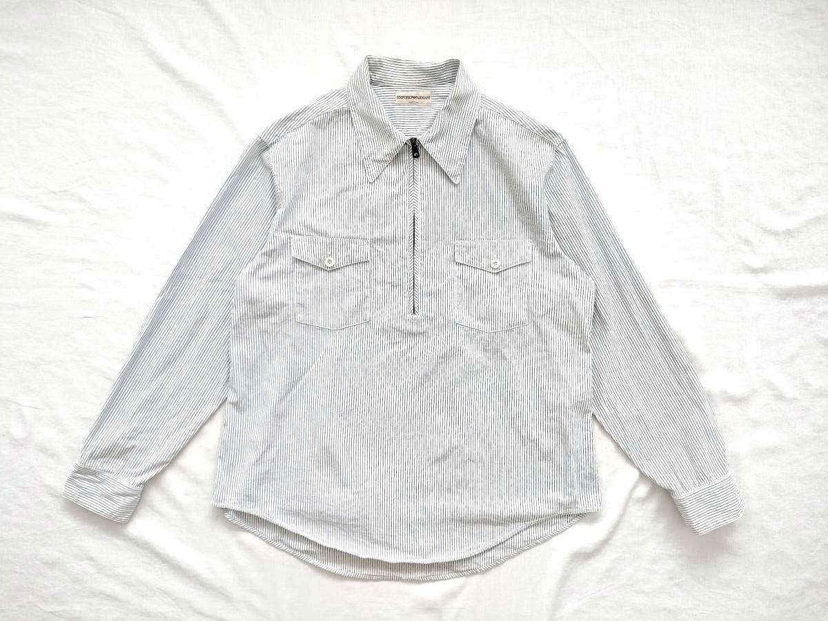00s Emporio Armani ハーフジップ ヴァルーズ シャツ ストライプ 