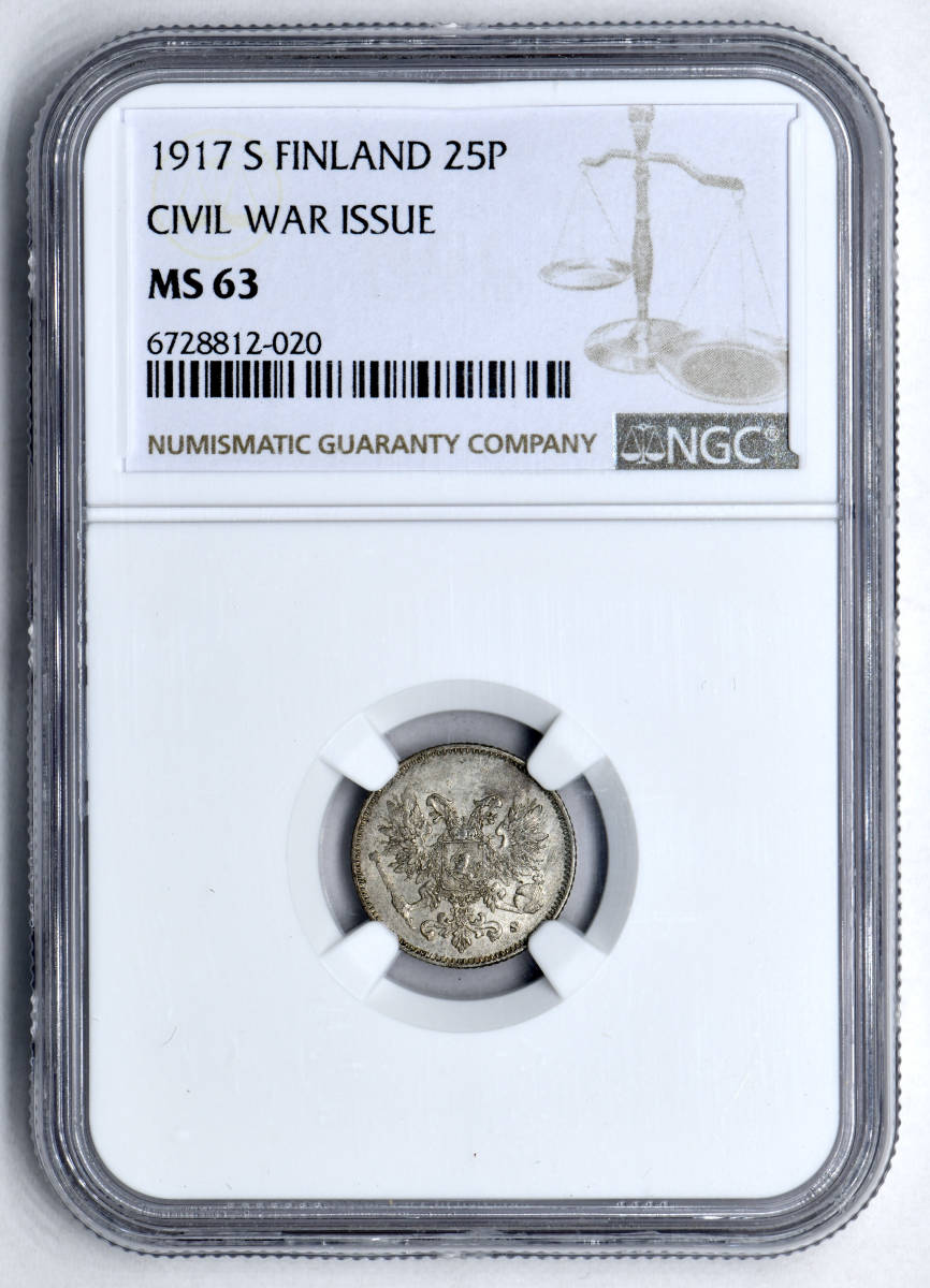 1円〜1917S フィンランド内戦 25P銀貨 NGC MS63 世界コイン 古銭 貨幣