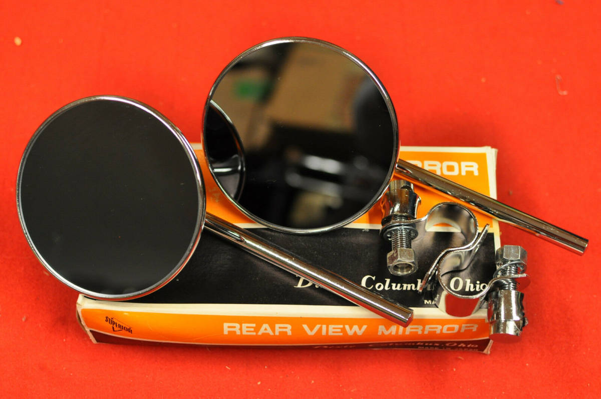 NOS ビンテージ スーペリア ショートミラー 刻印入り チョッパー ボバー トライアンフ トライアンフ BSA スポーツスター アイアン パン