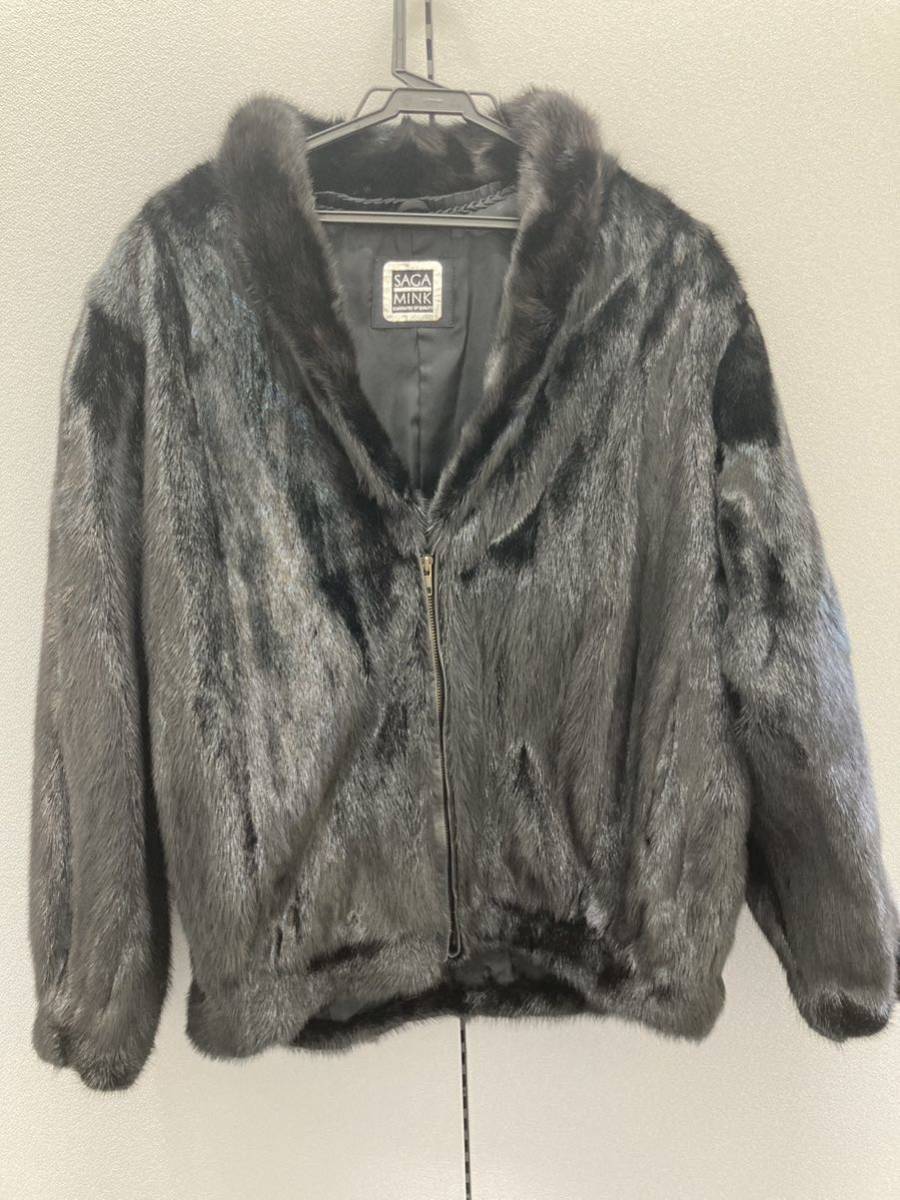 1円　サガミンク/SAGAMINK/銀サガ　ブラックミンク　リアルファ― ファーコート ハーフコート　ブラック　毛皮コート Fサイズ