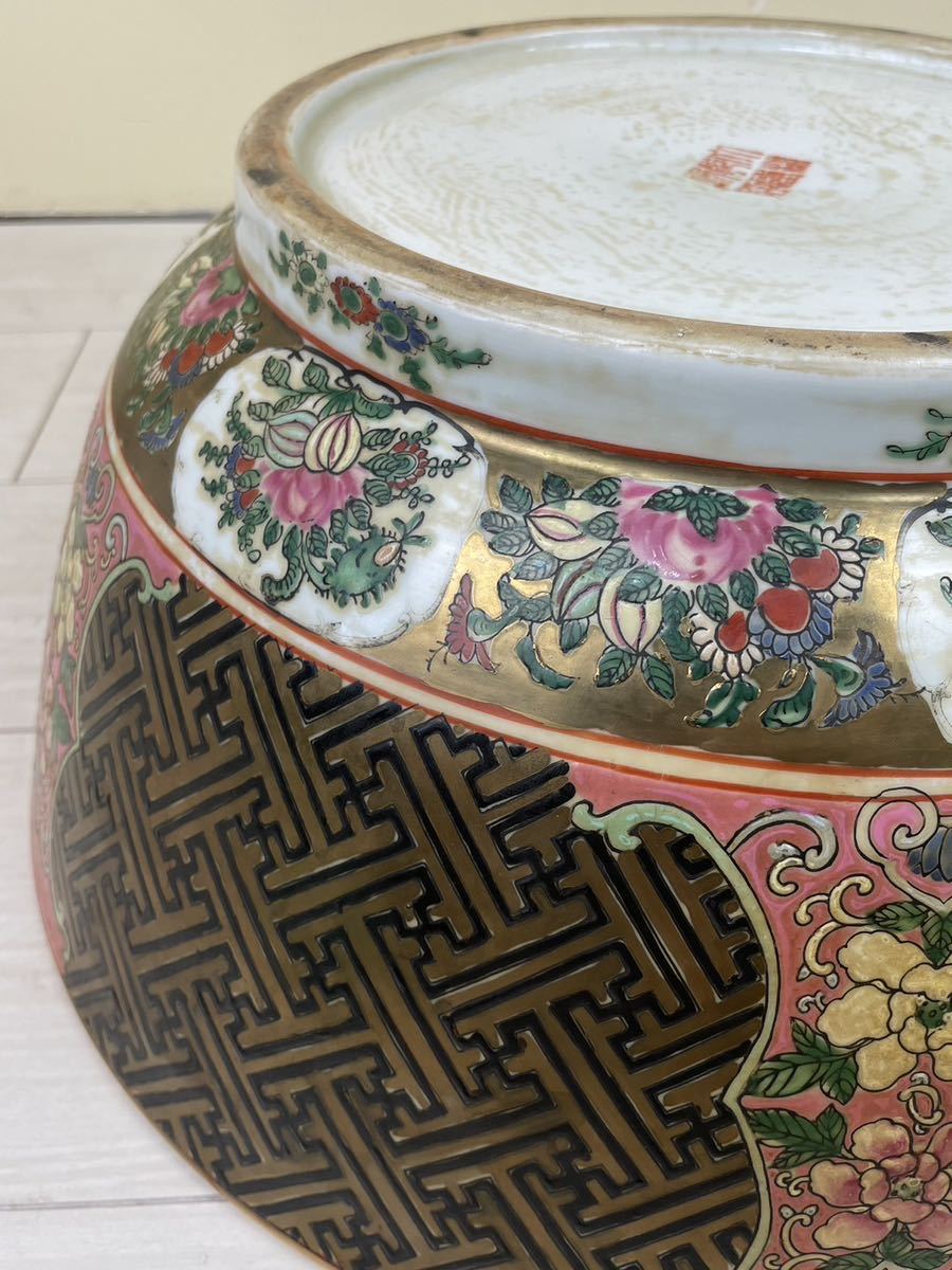 大清乾隆年製 中国古玩 色絵金彩 大鉢 花鳥図 大精乾隆年製 中国美術