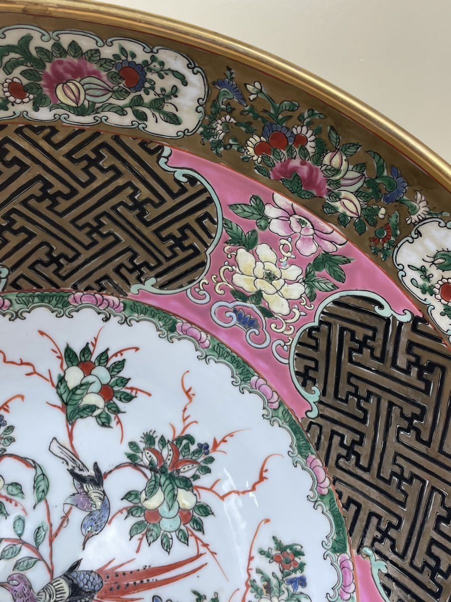 大清乾隆年製 中国古玩 色絵金彩 大鉢 花鳥図 大精乾隆年製 中国美術