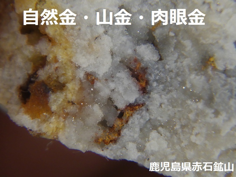 自然金（肉眼金）・粉状金・粒状金〇鹿児島県南九州市知覧町赤石鉱山産